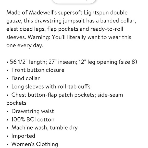 NWT Light Spun Gauze Tapered Leg Jumpsuit Coastal Blue Size 10 - Picture 7 of 8